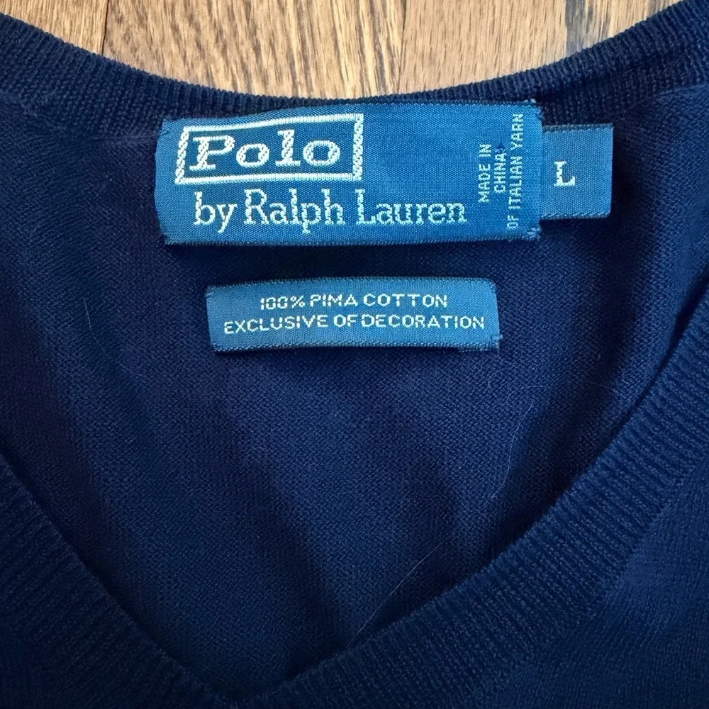 Polo Ralph Lauren Hunter Navy V-Neck 100% Pima Cotton Pullover Sweater Men’s L